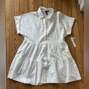 Aqua White Button Down Shirt Dress - Size Large - NWT
